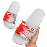 Switzerland Flag Slide Sandals with Camo Red White Sportswear with Swiss Cross Shield - Wonder Print Shop
