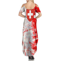 Switzerland Flag Summer Maxi Dress with Camo Red White Sportswear with Swiss Cross Shield - Wonder Print Shop
