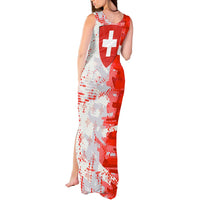 Switzerland Flag Tank Maxi Dress with Camo Red White Sportswear with Swiss Cross Shield - Wonder Print Shop