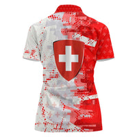 Switzerland Flag Women Polo Shirt with Camo Red White Sportswear with Swiss Cross Shield - Wonder Print Shop