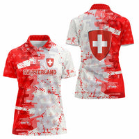Switzerland Flag Women Polo Shirt with Camo Red White Sportswear with Swiss Cross Shield - Wonder Print Shop