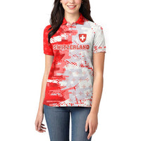 Switzerland Flag Women Polo Shirt with Camo Red White Sportswear with Swiss Cross Shield - Wonder Print Shop