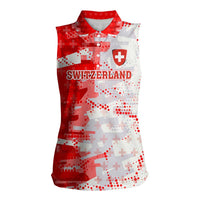 Switzerland Flag Women Sleeveless Polo Shirt with Camo Red White Sportswear with Swiss Cross Shield - Wonder Print Shop