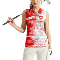 Switzerland Flag Women Sleeveless Polo Shirt with Camo Red White Sportswear with Swiss Cross Shield - Wonder Print Shop