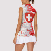Switzerland Flag Women Sleeveless Polo Shirt with Camo Red White Sportswear with Swiss Cross Shield - Wonder Print Shop
