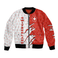 Switzerland Map Scratch Claw Swiss Flag Bomber Jacket with Vertical Text - Wonder Print Shop