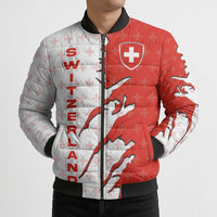 Switzerland Map Scratch Claw Swiss Flag Bomber Puffer Jacket with Vertical Text - Wonder Print Shop