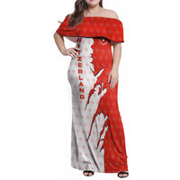Switzerland Map Scratch Claw Swiss Flag Family Matching Off Shoulder Maxi Dress and Hawaiian Shirt with Vertical Text - Wonder Print Shop