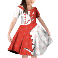 Switzerland Map Scratch Claw Swiss Flag Family Matching Off Shoulder Short Dress and Hawaiian Shirt with Vertical Text - Wonder Print Shop