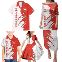 Switzerland Map Scratch Claw Swiss Flag Family Matching Puletasi and Hawaiian Shirt with Vertical Text - Wonder Print Shop