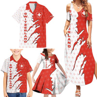 Switzerland Map Scratch Claw Swiss Flag Family Matching Summer Maxi Dress and Hawaiian Shirt with Vertical Text - Wonder Print Shop