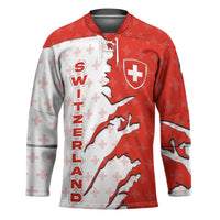 Switzerland Map Scratch Claw Swiss Flag Hockey Jersey with Vertical Text - Wonder Print Shop