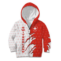 Switzerland Map Scratch Claw Swiss Flag Kid Hoodie with Vertical Text - Wonder Print Shop