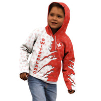 Switzerland Map Scratch Claw Swiss Flag Kid Hoodie with Vertical Text - Wonder Print Shop