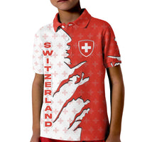 Switzerland Map Scratch Claw Swiss Flag Kid Polo Shirt with Vertical Text - Wonder Print Shop