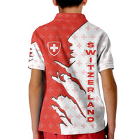 Switzerland Map Scratch Claw Swiss Flag Kid Polo Shirt with Vertical Text - Wonder Print Shop