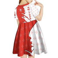 Switzerland Map Scratch Claw Swiss Flag Kid Short Sleeve Dress with Vertical Text - Wonder Print Shop