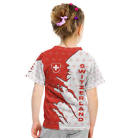Switzerland Map Scratch Claw Swiss Flag Kid T Shirt with Vertical Text - Wonder Print Shop