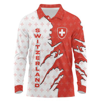 Switzerland Map Scratch Claw Swiss Flag Long Sleeve Polo Shirt with Vertical Text - Wonder Print Shop