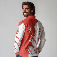 Switzerland Map Scratch Claw Swiss Flag Long Sleeve Polo Shirt with Vertical Text - Wonder Print Shop