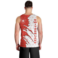 Switzerland Map Scratch Claw Swiss Flag Men Tank Top with Vertical Text - Wonder Print Shop