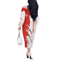 Switzerland Map Scratch Claw Swiss Flag Off The Shoulder Long Sleeve Dress with Vertical Text - Wonder Print Shop
