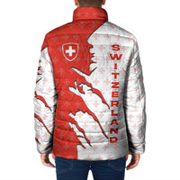 Switzerland Map Scratch Claw Swiss Flag Padded Jacket with Vertical Text - Wonder Print Shop
