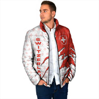 Switzerland Map Scratch Claw Swiss Flag Padded Jacket with Vertical Text - Wonder Print Shop