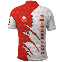 Switzerland Map Scratch Claw Swiss Flag Polo Shirt with Vertical Text - Wonder Print Shop