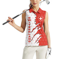 Switzerland Map Scratch Claw Swiss Flag Women Sleeveless Polo Shirt with Vertical Text - Wonder Print Shop