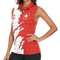 Switzerland Map Scratch Claw Swiss Flag Women Sleeveless Polo Shirt with Vertical Text - Wonder Print Shop
