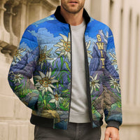 Edelweiss Flower Switzerland Mountain Bomber Puffer Jacket - Wonder Print Shop