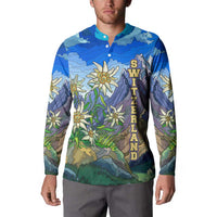 Edelweiss Flower Switzerland Mountain Button Sweatshirt - Wonder Print Shop