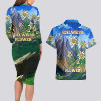 Edelweiss Flower Switzerland Mountain Couples Matching Long Sleeve Bodycon Dress and Hawaiian Shirt - Wonder Print Shop