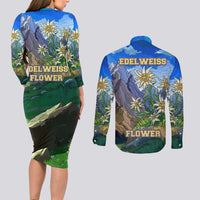 Edelweiss Flower Switzerland Mountain Couples Matching Long Sleeve Bodycon Dress and Long Sleeve Button Shirt - Wonder Print Shop