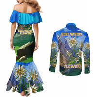 Edelweiss Flower Switzerland Mountain Couples Matching Mermaid Dress and Long Sleeve Button Shirt - Wonder Print Shop