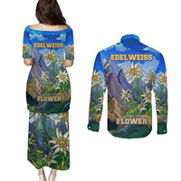 Edelweiss Flower Switzerland Mountain Couples Matching Puletasi and Long Sleeve Button Shirt - Wonder Print Shop