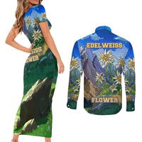 Edelweiss Flower Switzerland Mountain Couples Matching Short Sleeve Bodycon Dress and Long Sleeve Button Shirt - Wonder Print Shop