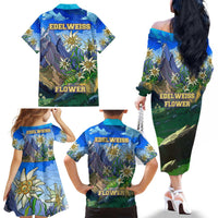 Edelweiss Flower Switzerland Mountain Family Matching Off The Shoulder Long Sleeve Dress and Hawaiian Shirt - Wonder Print Shop