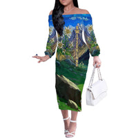 Edelweiss Flower Switzerland Mountain Family Matching Off The Shoulder Long Sleeve Dress and Hawaiian Shirt - Wonder Print Shop