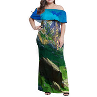 Edelweiss Flower Switzerland Mountain Family Matching Off Shoulder Maxi Dress and Hawaiian Shirt - Wonder Print Shop