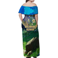Edelweiss Flower Switzerland Mountain Family Matching Off Shoulder Maxi Dress and Hawaiian Shirt - Wonder Print Shop