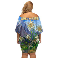 Edelweiss Flower Switzerland Mountain Family Matching Off Shoulder Short Dress and Hawaiian Shirt - Wonder Print Shop
