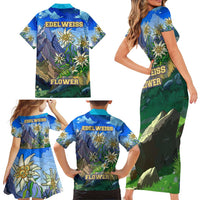 Edelweiss Flower Switzerland Mountain Family Matching Short Sleeve Bodycon Dress and Hawaiian Shirt - Wonder Print Shop
