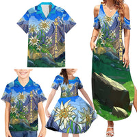 Edelweiss Flower Switzerland Mountain Family Matching Summer Maxi Dress and Hawaiian Shirt - Wonder Print Shop