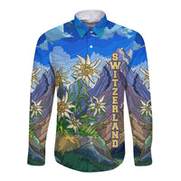 Edelweiss Flower Switzerland Mountain Long Sleeve Button Shirt - Wonder Print Shop