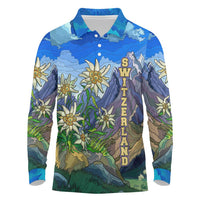 Edelweiss Flower Switzerland Mountain Long Sleeve Polo Shirt - Wonder Print Shop