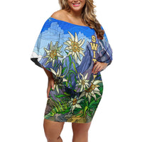 Edelweiss Flower Switzerland Mountain Off Shoulder Short Dress - Wonder Print Shop