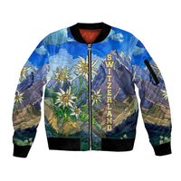 Edelweiss Flower Switzerland Mountain Sleeve Zip Bomber Jacket - Wonder Print Shop