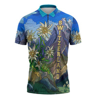 Edelweiss Flower Switzerland Mountain Zipper Polo Shirt - Wonder Print Shop